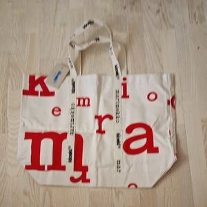 Marimekko Red and White Canvas Extra Large/ Weekender Tote Bag with Bold Design